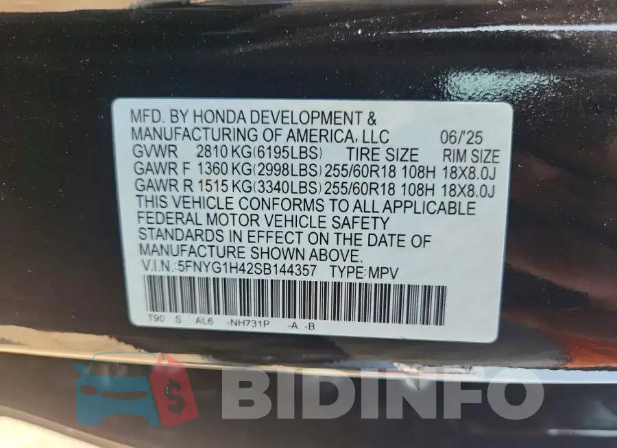 5FNYG1H42SB144357 Photo# 13
