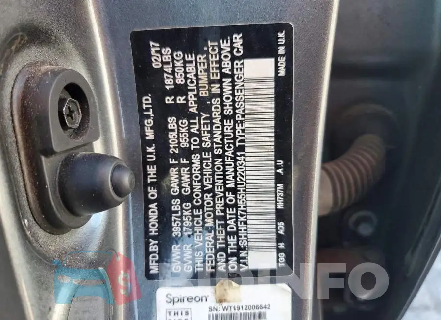 SHHFK7H55HU220341 Photo# 13