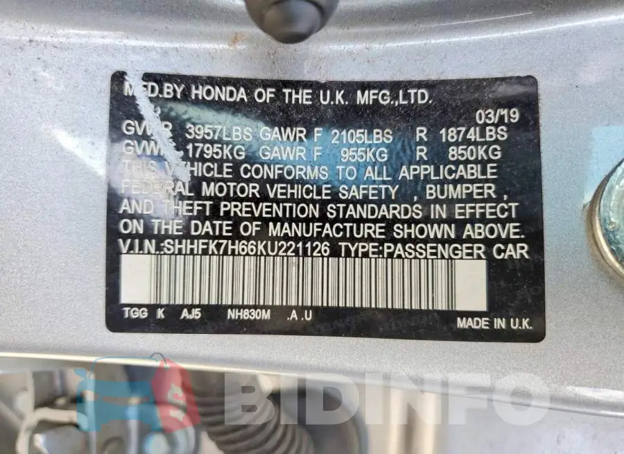 SHHFK7H66KU221126 Photo# 13