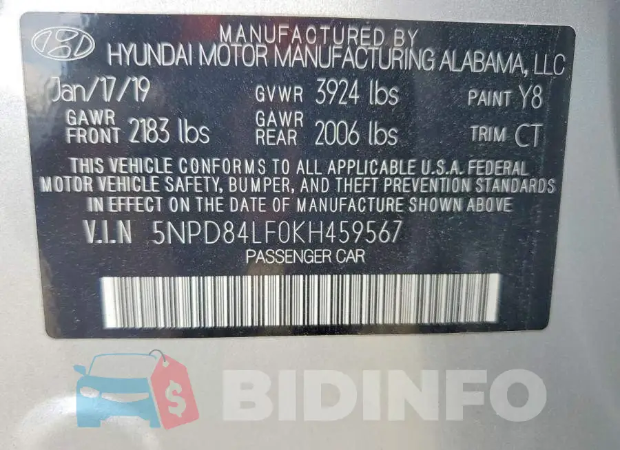 5NPD84LF0KH459567 Photo# 13