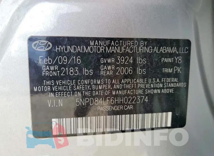 5NPD84LF6HH022374 Photo# 12