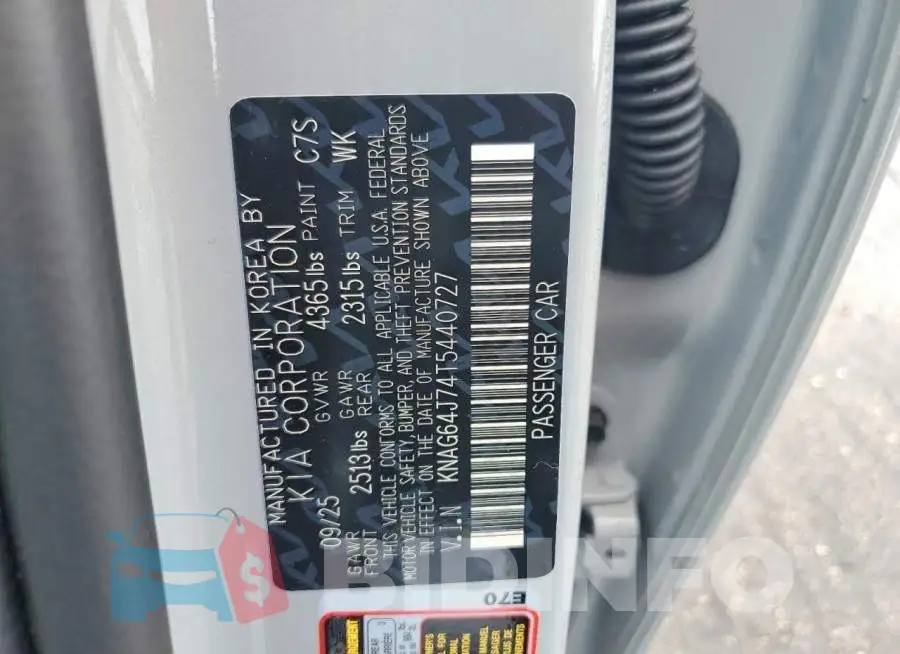 KNAG64J74T5440727 Photo# 12