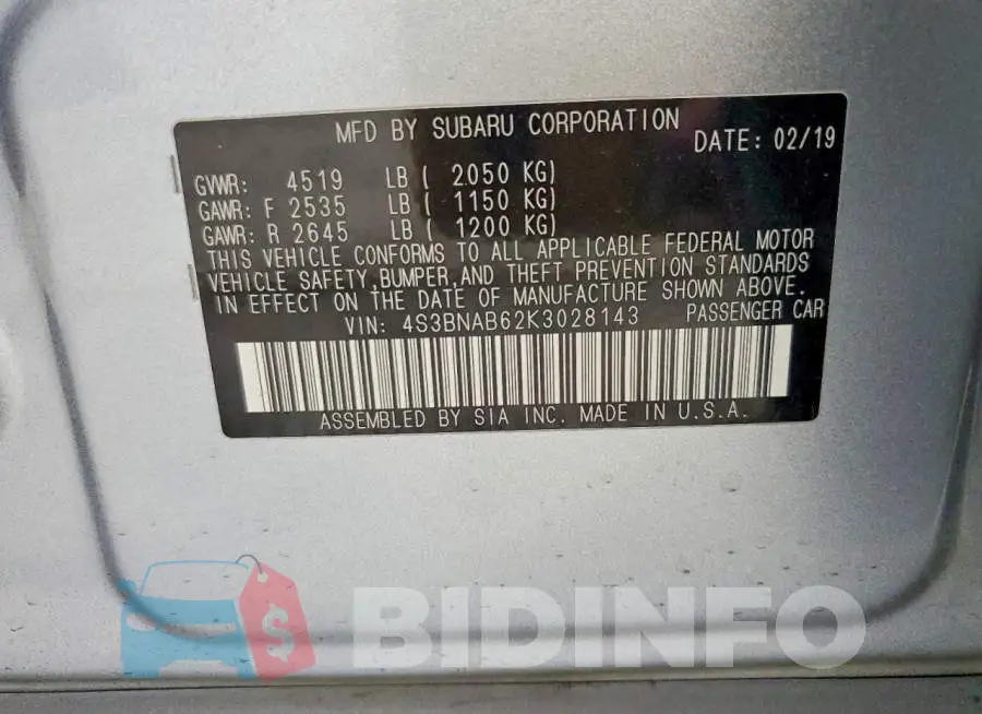 4S3BNAB62K3028143 Photo# 13