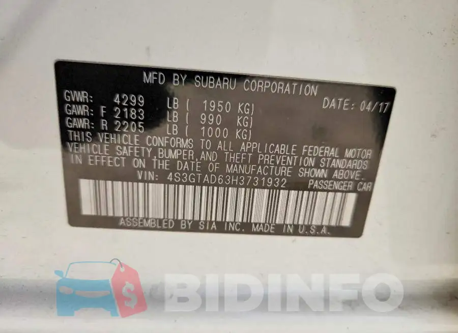 4S3GTAD63H3731932 Photo# 12