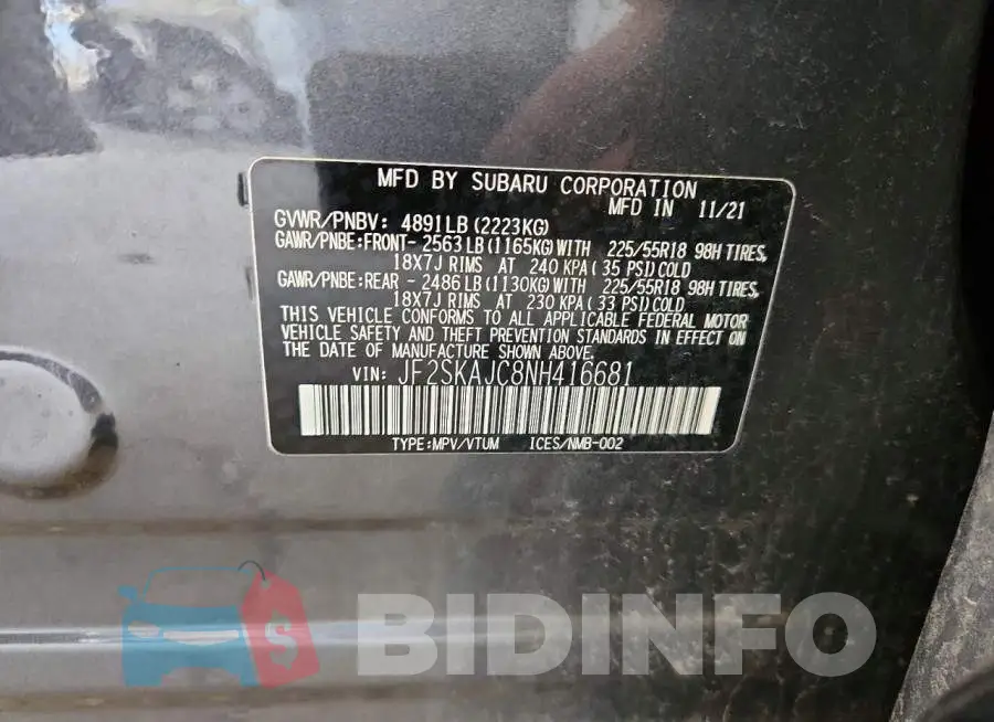 JF2SKAJC8NH416681 Photo# 14