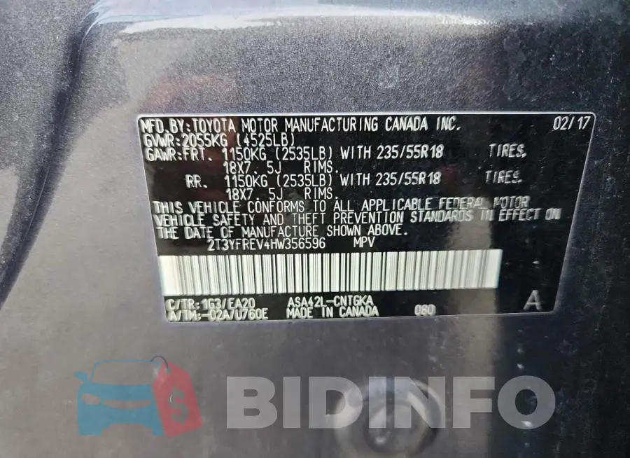 2T3YFREV4HW356596 Photo# 14