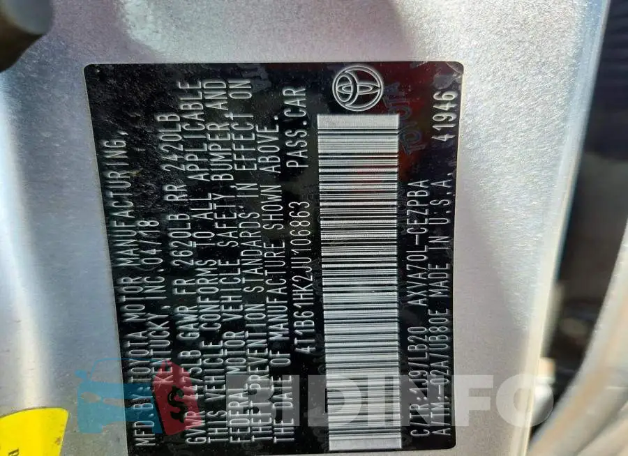 4T1B61HK2JU106863 Photo# 12