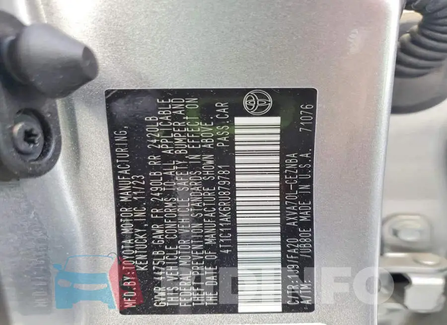 4T1C11AK6RU879781 Photo# 12