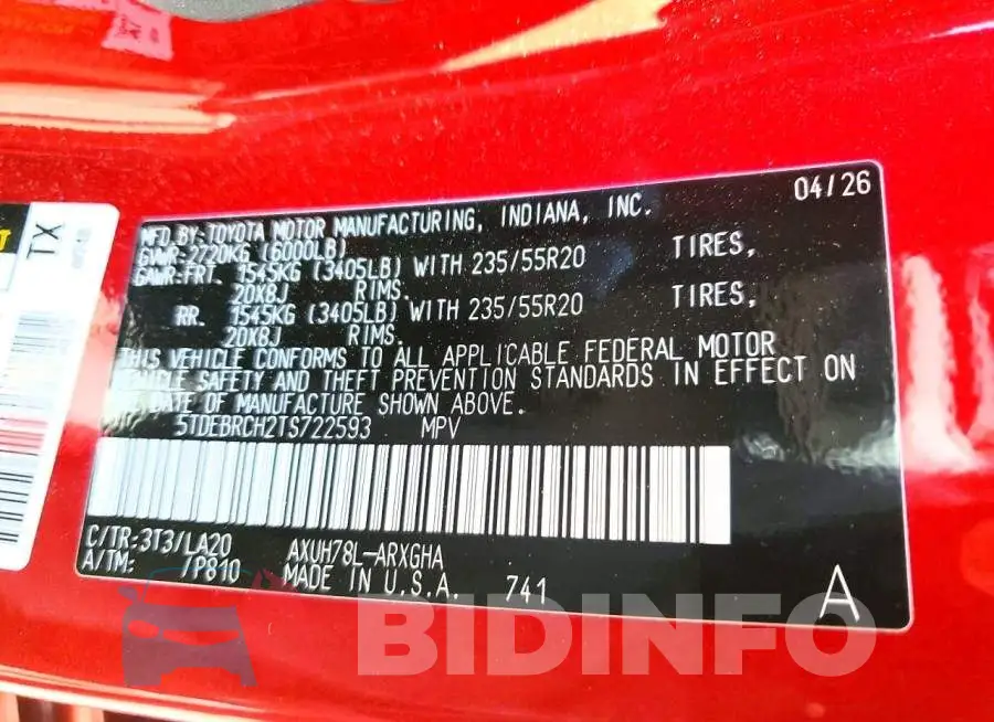 5TDEBRCH2TS722593 Photo# 12