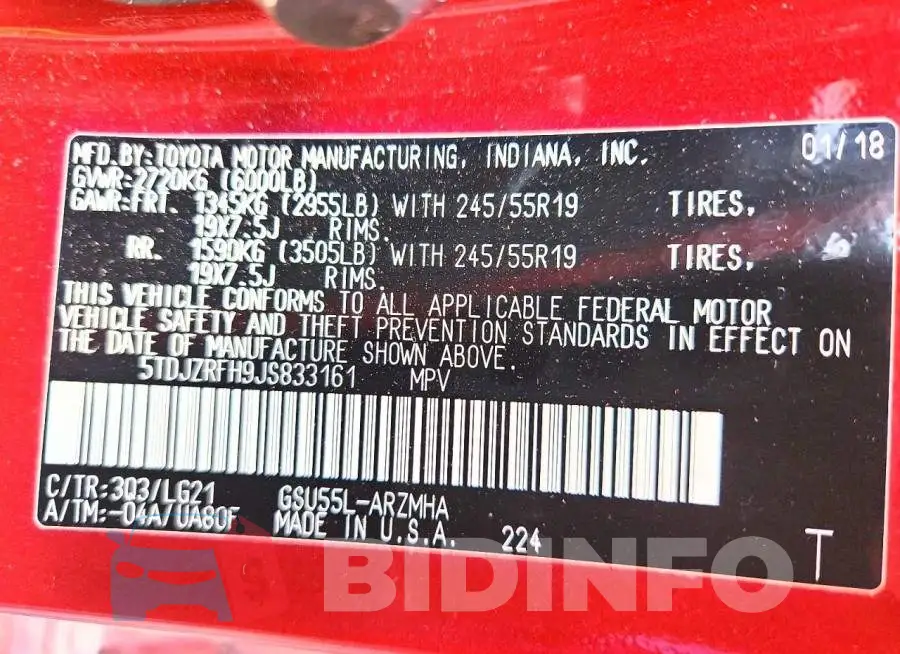 5TDJZRFH9JS833161 Photo# 13