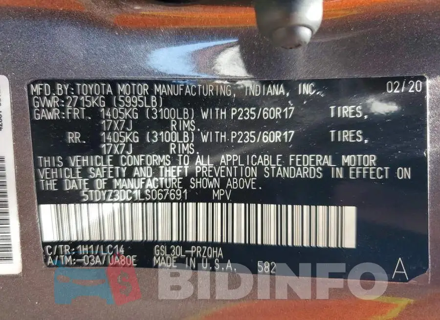 5TDYZ3DC1LS067691 Photo# 14