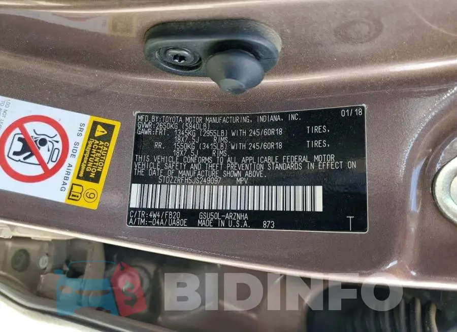 5TDZZRFH5JS249097 Photo# 13