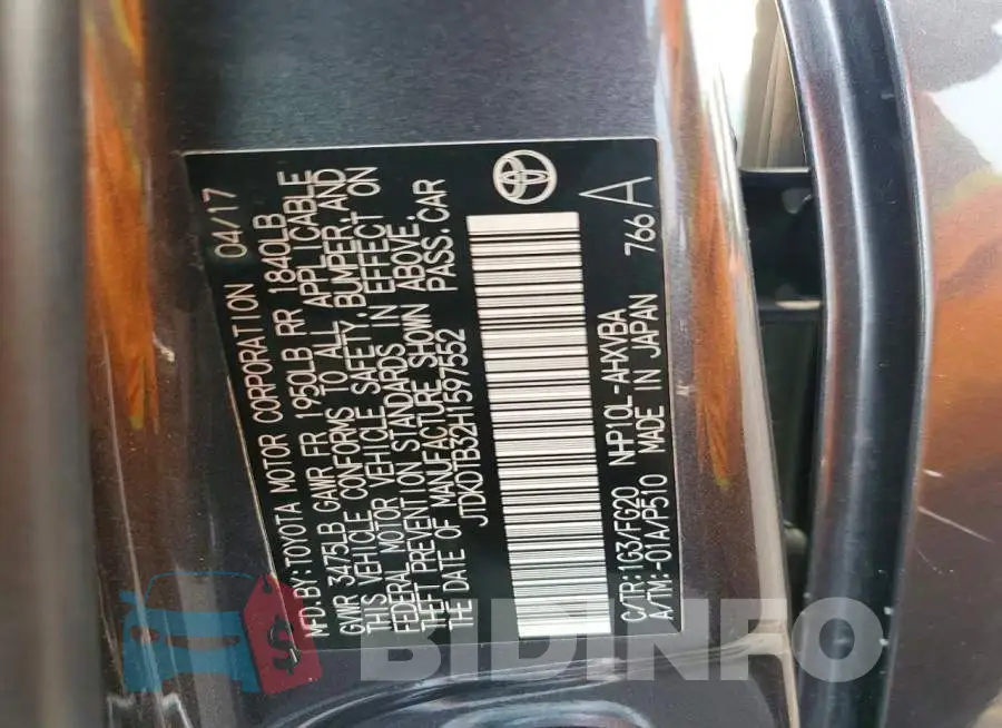 JTDKDTB32H1597552 Photo# 13