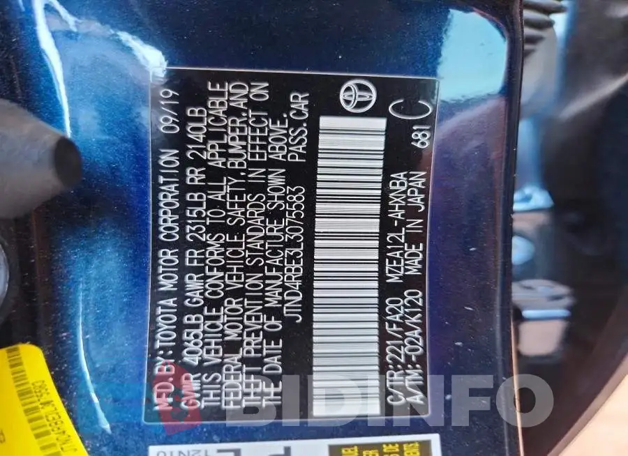 JTND4RBE3L3075583 Photo# 12