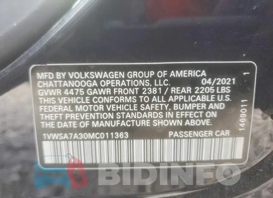 1VWSA7A30MC011363 Photo# 13