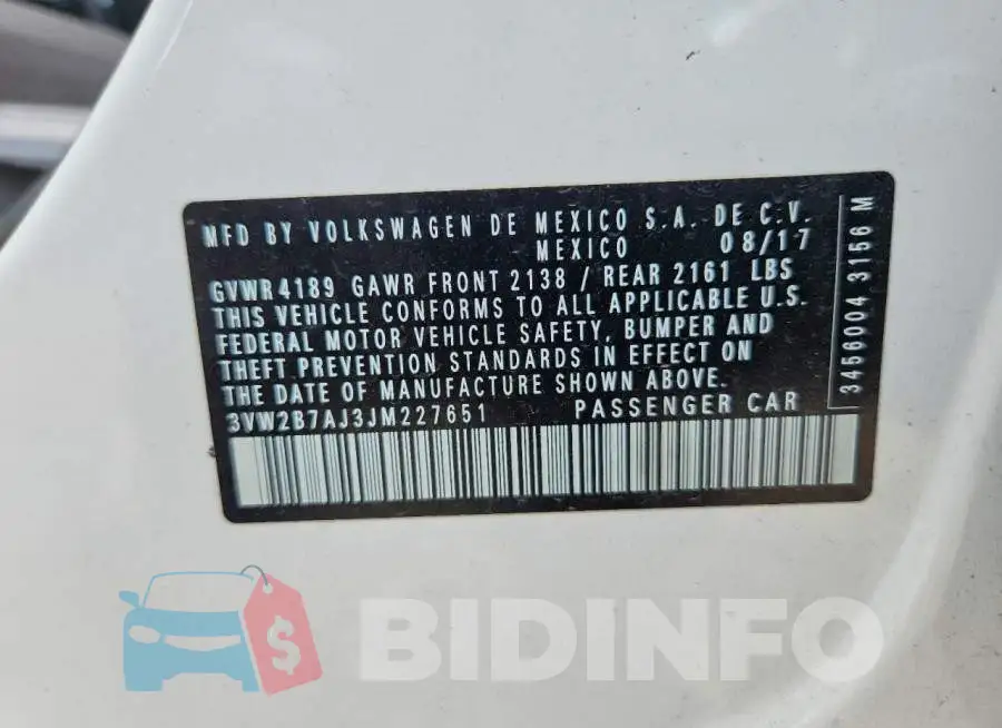 3VW2B7AJ3JM227651 Photo# 12