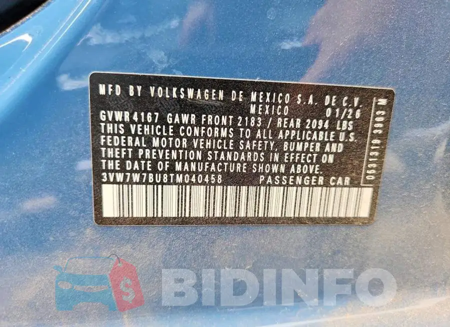 3VW7W7BU8TM040458 Photo# 12