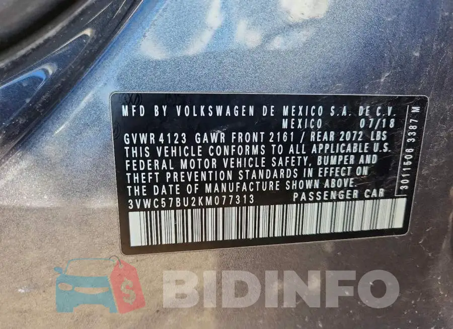 3VWC57BU2KM077313 Photo# 13
