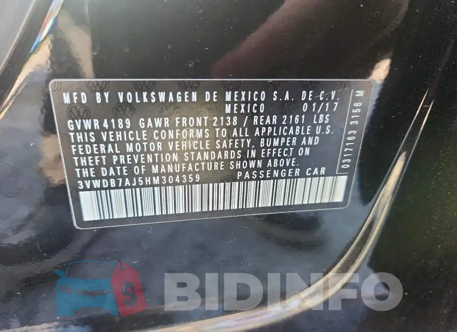3VWDB7AJ5HM304359 Photo# 12
