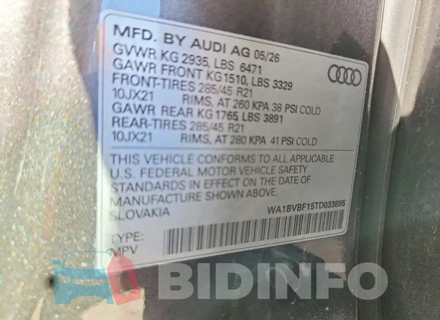 WA1BVBF15TD033895 Photo# 14