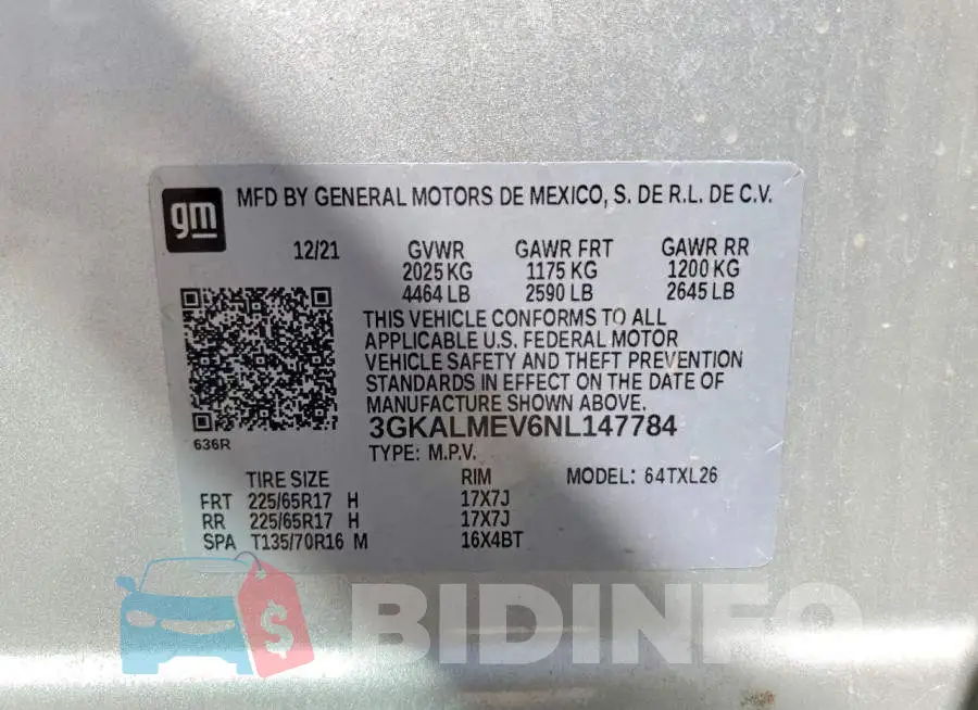 3GKALMEV6NL147784 Photo# 13
