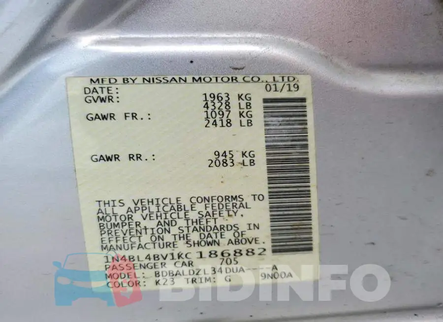 1N4BL4BV1KC186882 Photo# 12