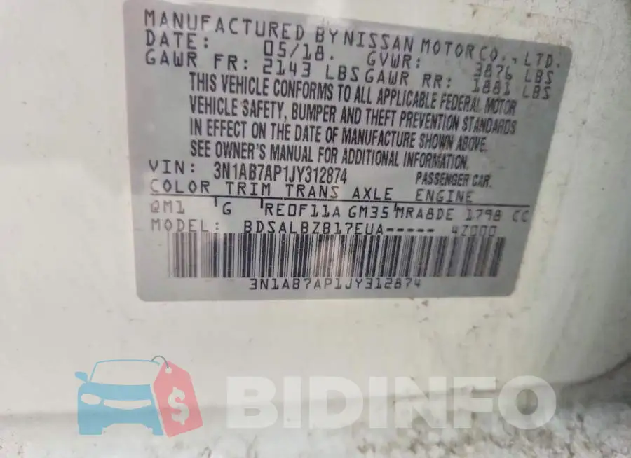 3N1AB7AP1JY312874 Photo# 12