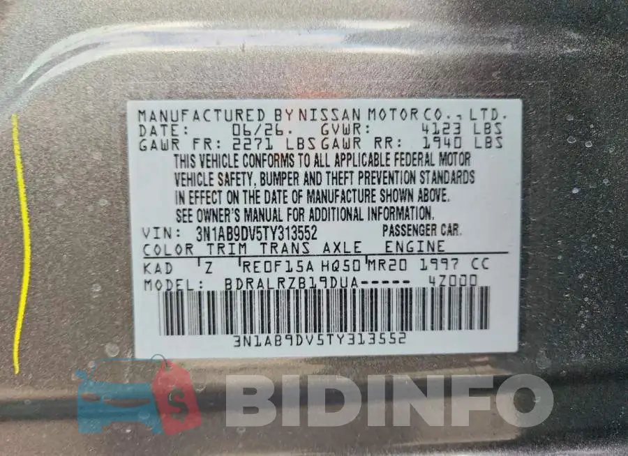 3N1AB9DV5TY313552 Photo# 12