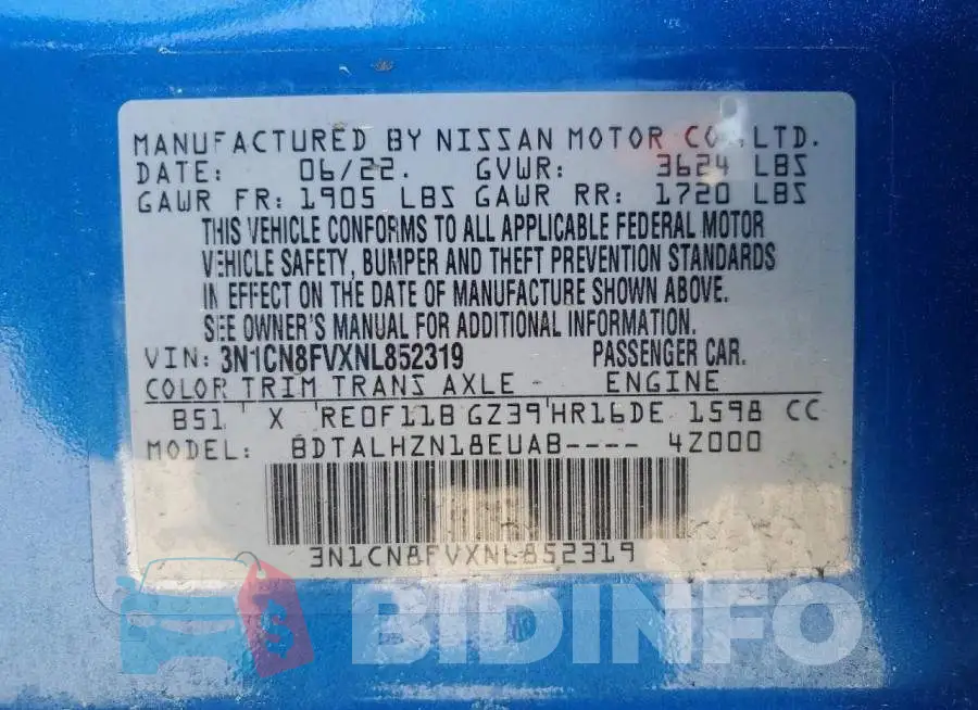 3N1CN8FVXNL852319 Photo# 12