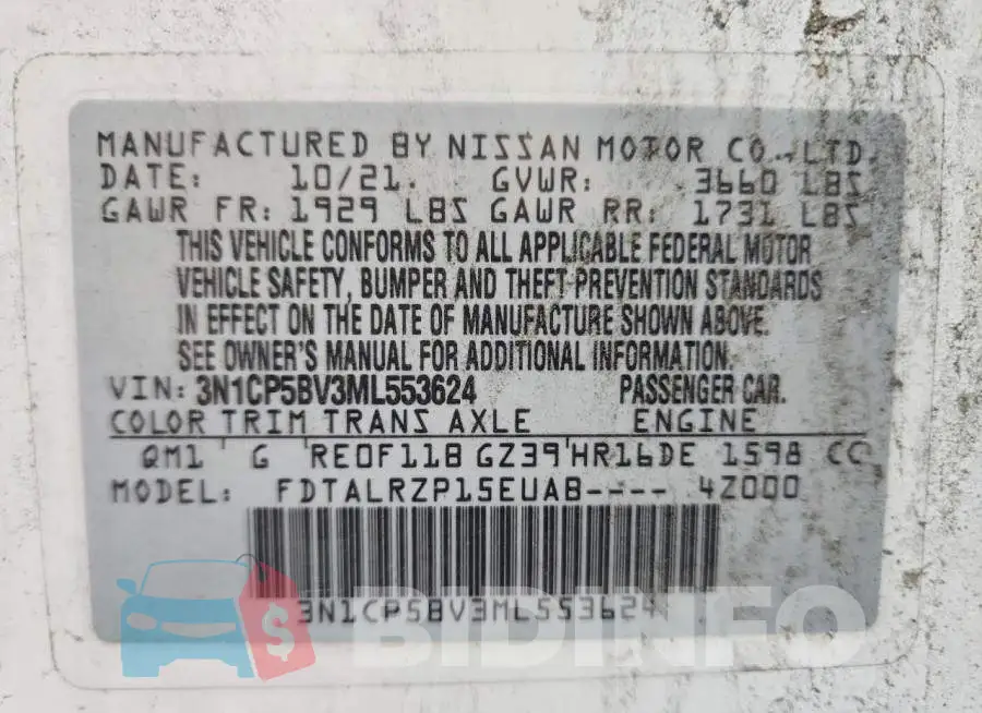 3N1CP5BV3ML553624 Photo# 13