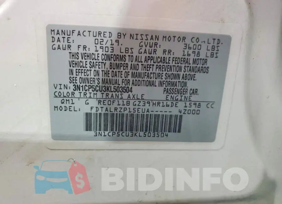 3N1CP5CU3KL503504 Photo# 12