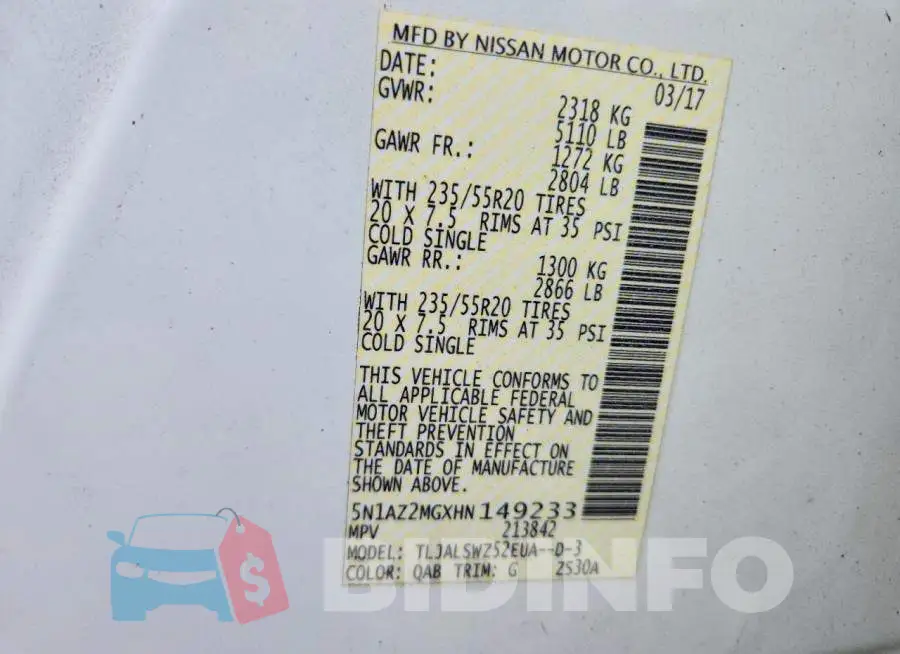 5N1AZ2MGXHN149233 Photo# 14