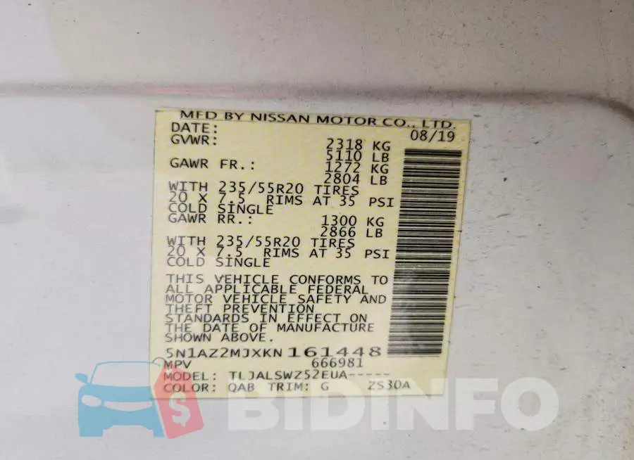 5N1AZ2MJXKN161448 Photo# 13