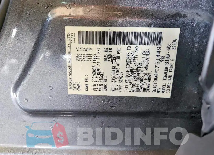 5N1BT3BA8PC761449 Photo# 12