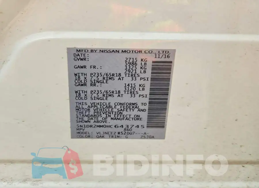 5N1DR2MM0HC643745 Photo# 13