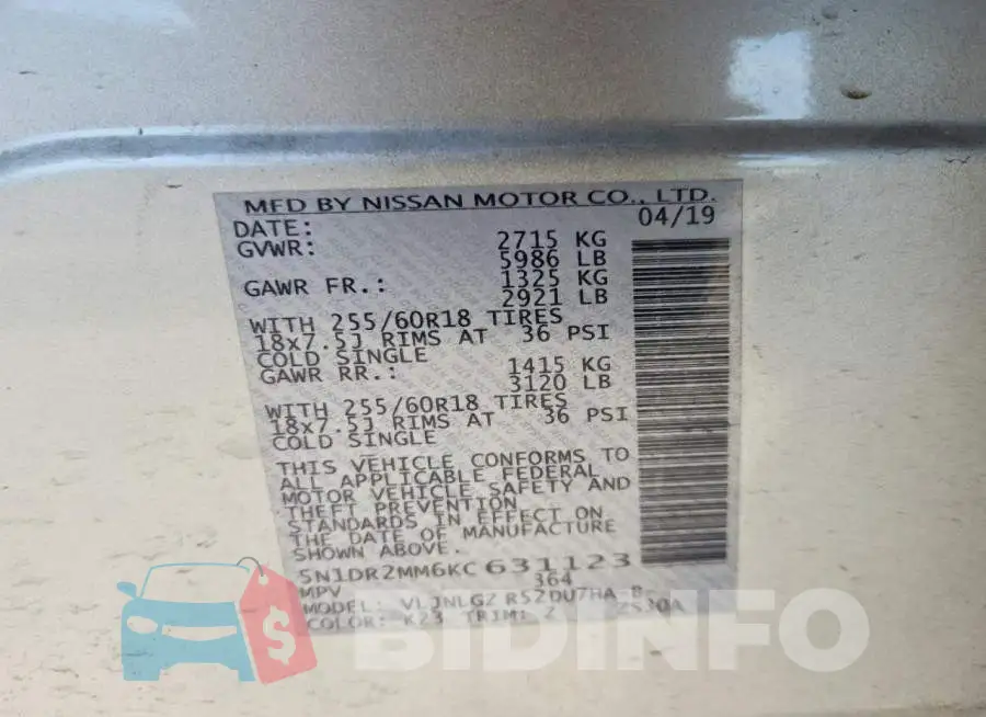 5N1DR2MM6KC631123 Photo# 12