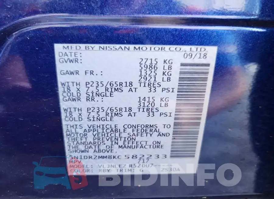 5N1DR2MM8KC582233 Photo# 13