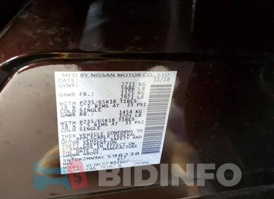 5N1DR2MN9KC598238 Photo# 13