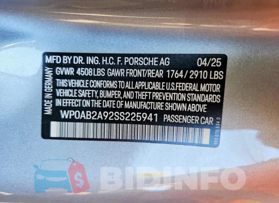 WP0AB2A92SS225941 Photo# 12