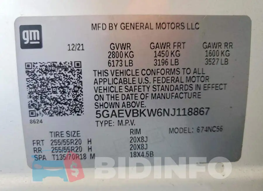 5GAEVBKW6NJ118867 Photo# 13