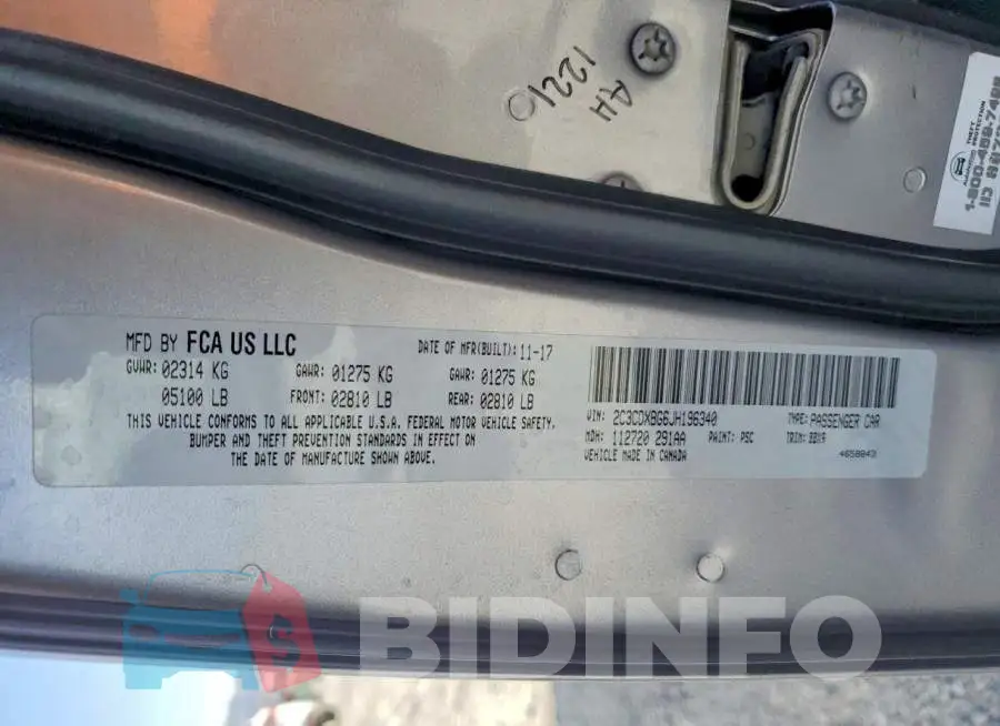 2C3CDXBG6JH196340 Photo# 12