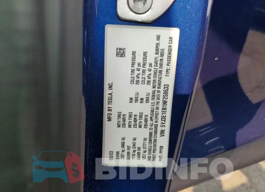 5YJ3E1EB1NF258633 Photo# 13