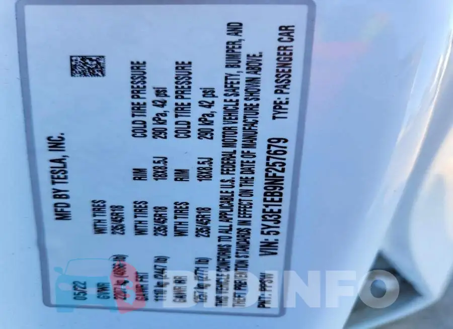 5YJ3E1EB9NF257679 Photo# 12