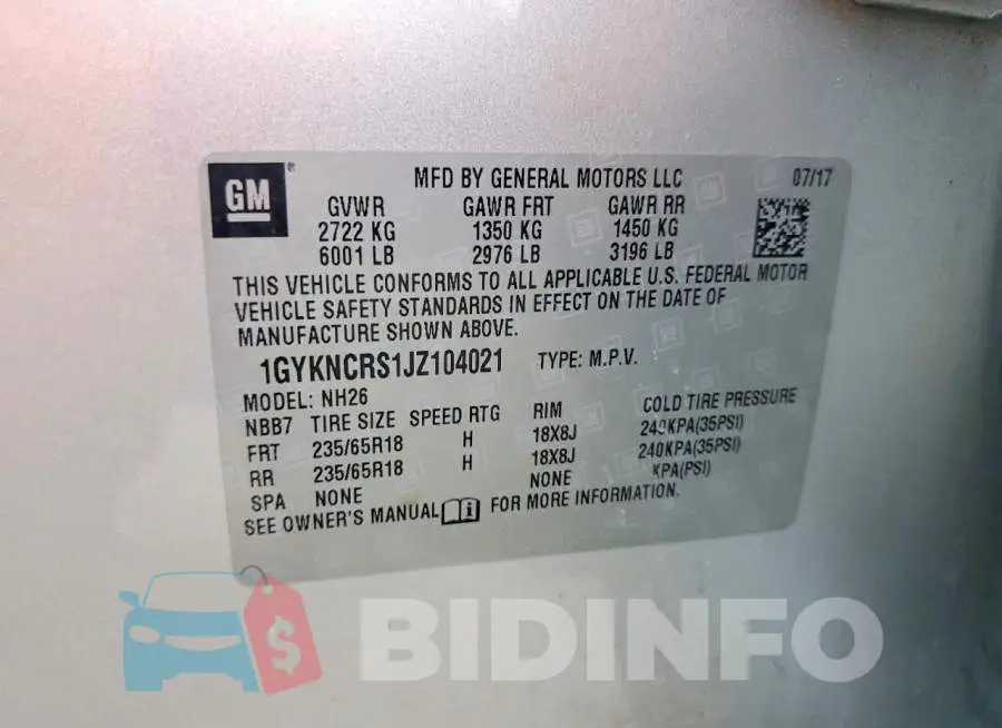 1GYKNCRS1JZ104021 Photo# 13