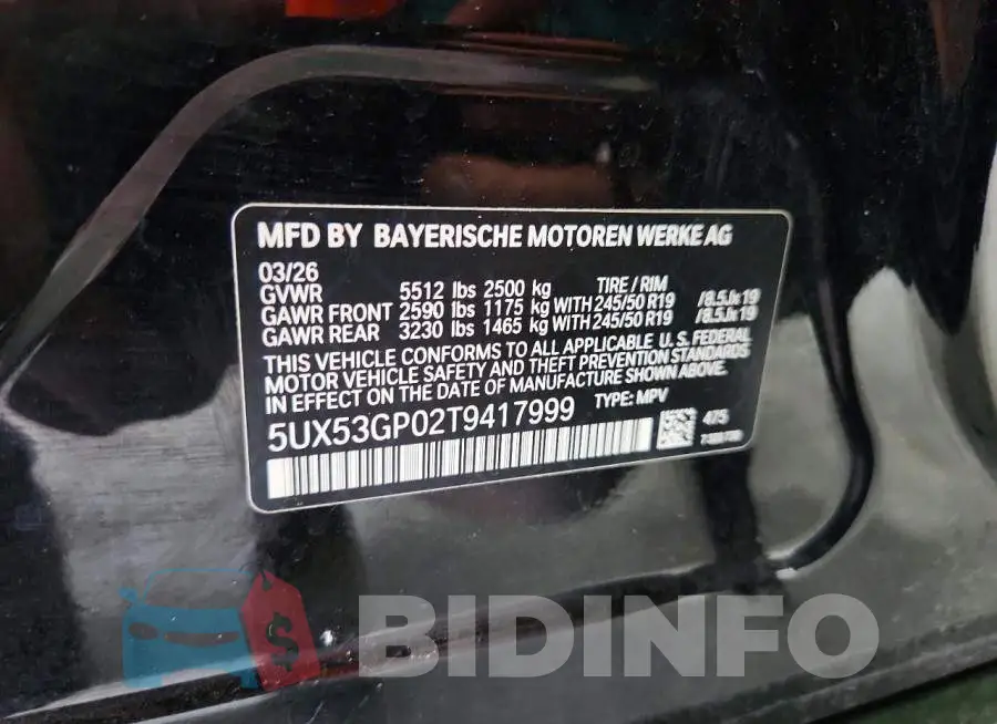 5UX53GP02T9417999 Photo# 12