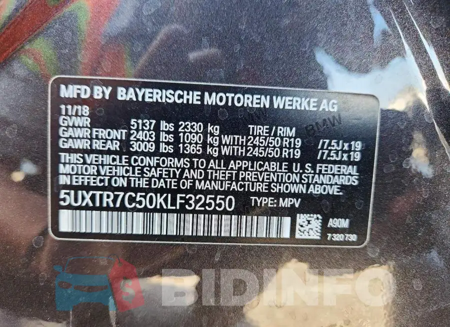 5UXTR7C50KLF32550 Photo# 13