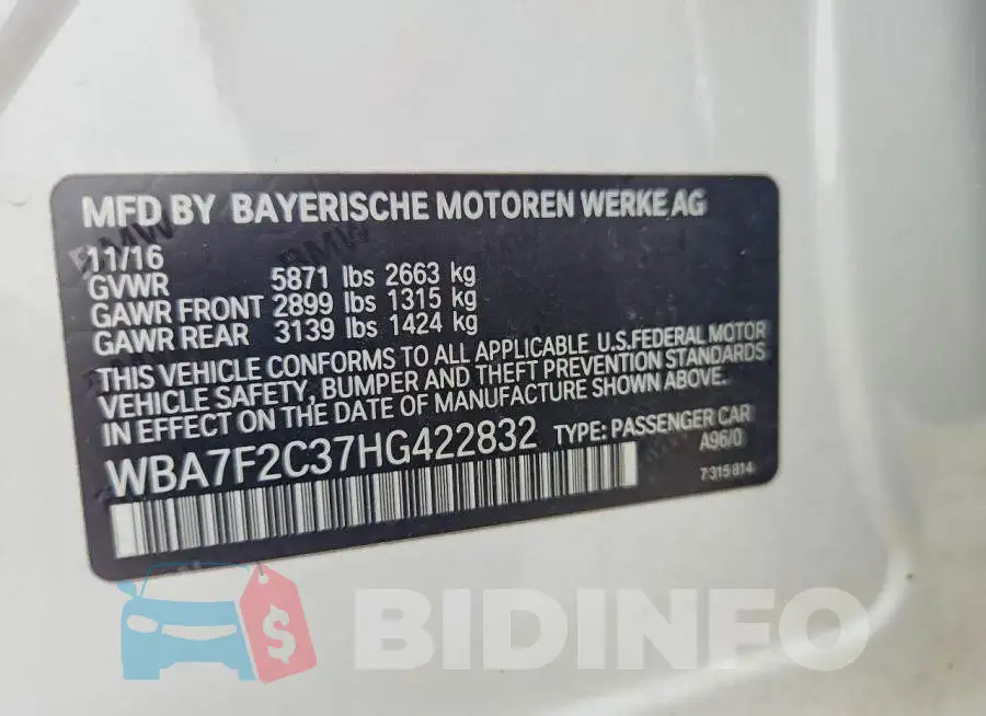 WBA7F2C37HG422832 Photo# 13