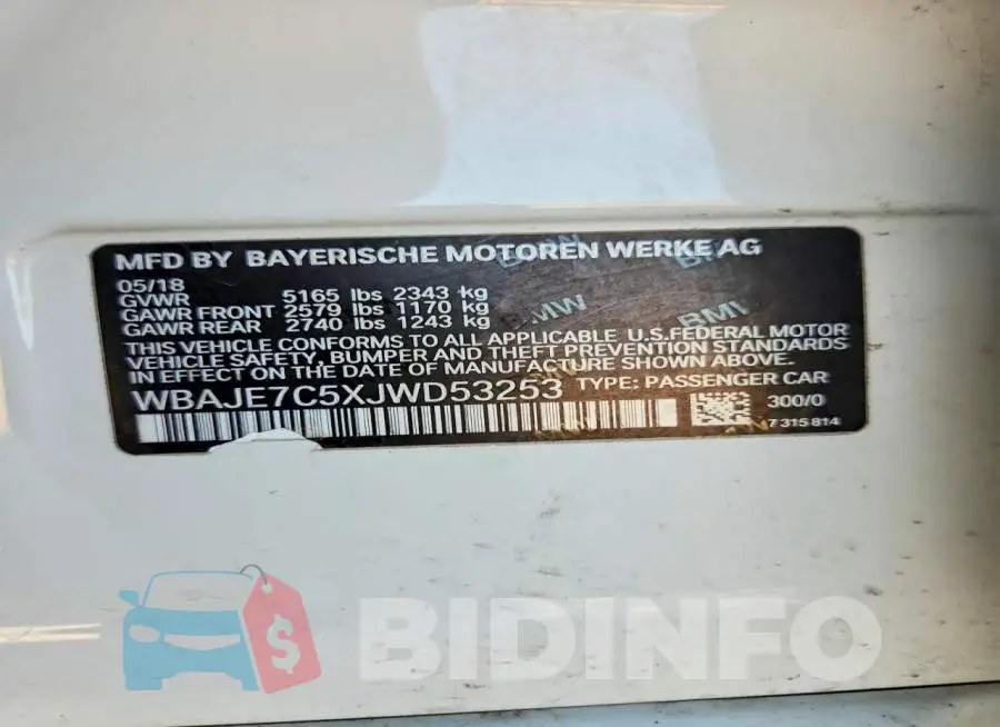 WBAJE7C5XJWD53253 Photo# 12