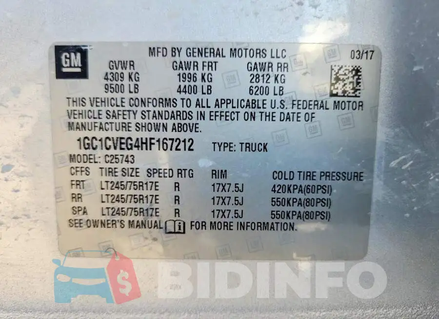 1GC1CVEG4HF167212 Photo# 12