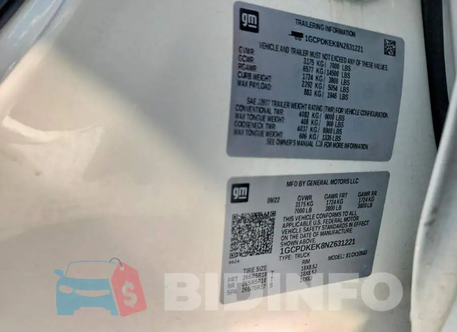 1GCPDKEK8NZ631221 Photo# 13